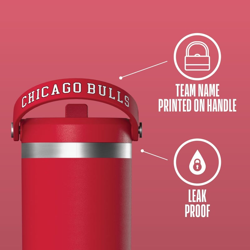 Hydrapeak x NBA Officially Licensed Chicago Bulls 32 oz Nomad Tumbler with Handle and Straw Lid, Leakproof Stainless Steel Water Bottle - Image 1